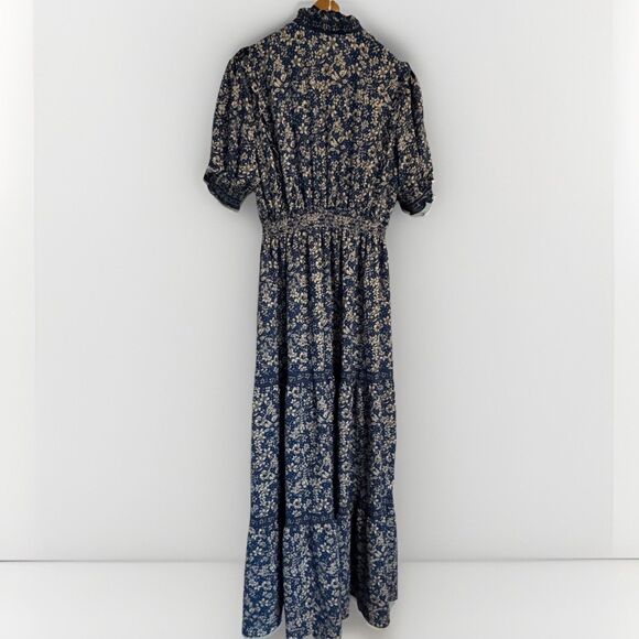 Max Studio Maxi Dress Floral Smocked Waist Tiered Plus Size 1X Blue White Ruffle - Picture 3 of 8